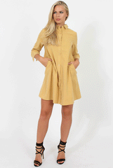 Mustard Button Front Shirt Dress - Mina