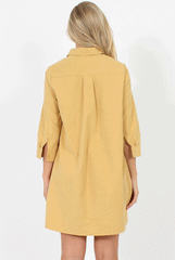 Mustard Button Front Shirt Dress - Mina