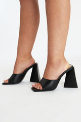 Black Square Toe Chunky Block Mules - Maicy