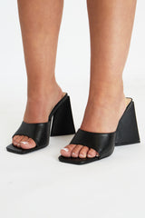Black Square Toe Chunky Block Mules - Maicy