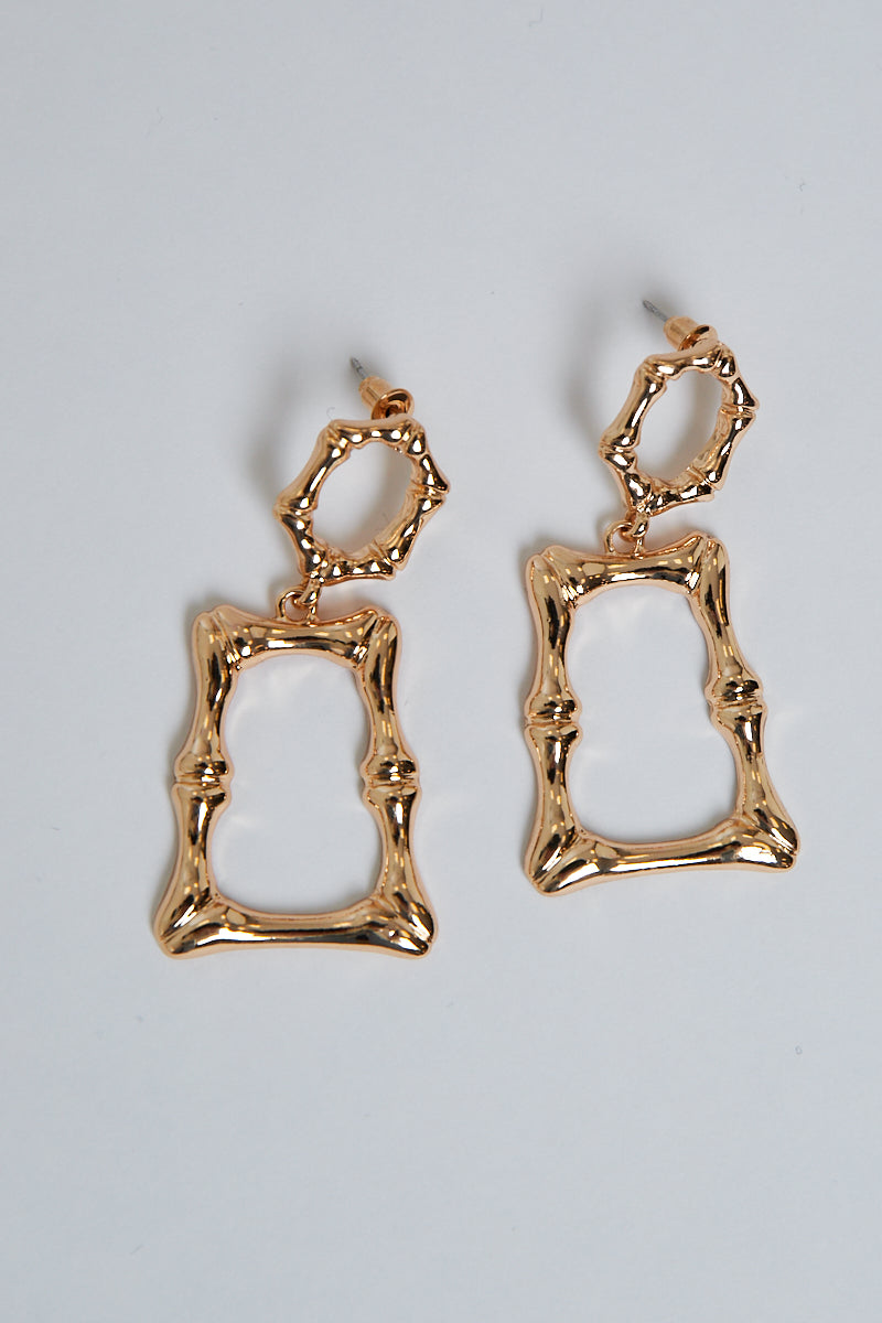 Gold Rectangle Earrings - Rooha