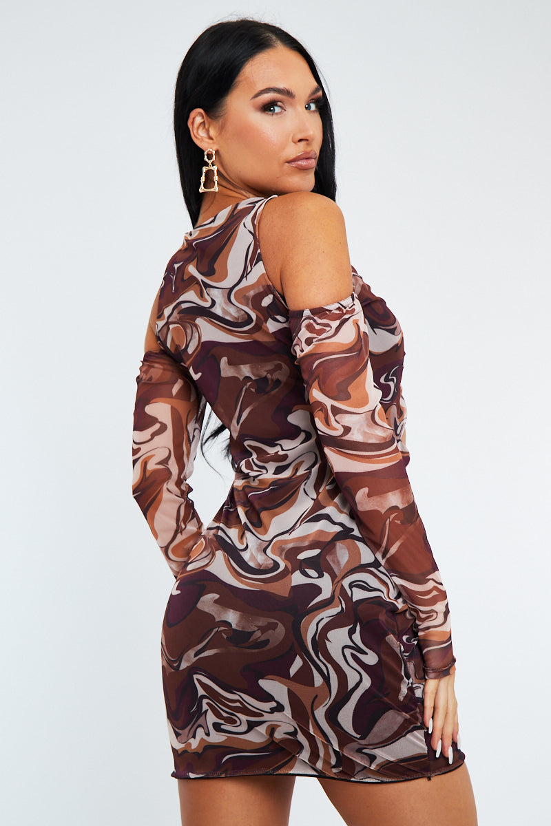 Brown Marble Print Cut Out Mesh Mini Dress | Mini Dresses | Rebellious Fashion Brown Marble Print Cut Out Mesh Mini Dress | Mini Dresses | Rebellious Fashion