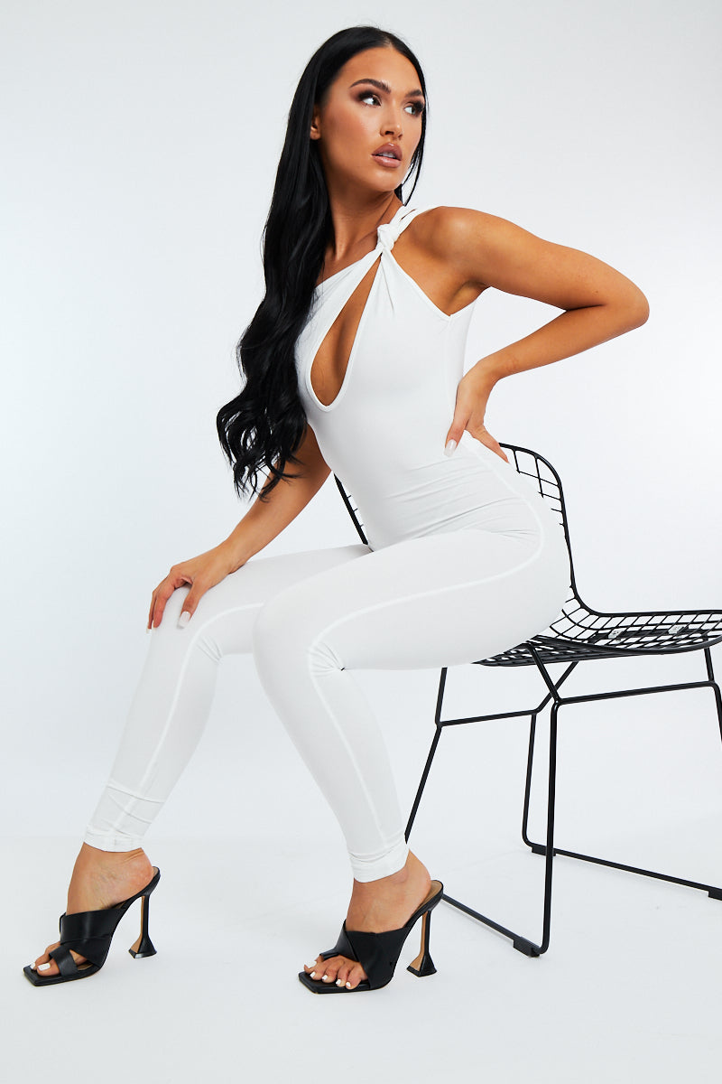 White Knot Strap Slinky Jumpsuit - Imani