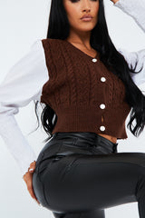 Brown Contrast Sleeves Knitted Top - Mckaela