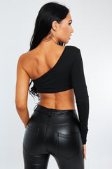 Black Knot Front One Sleeve Crop Top - Yeliz
