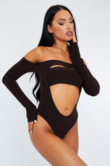Chocolate Front Cut out Bodysuit - Kripa