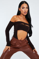 Chocolate Front Cut out Bodysuit - Kripa