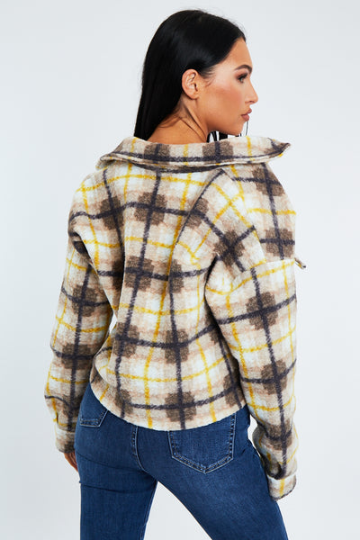 Yellow Checked Cropped Pocket Front Shacket | Shackets | Rebellious Fashion