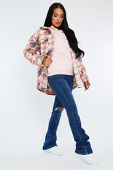 Pink Houndstooth Pocket Front Shacket - Reem