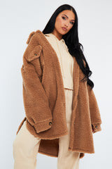 Camel Pocket Front Teddy Shacket - Ozie