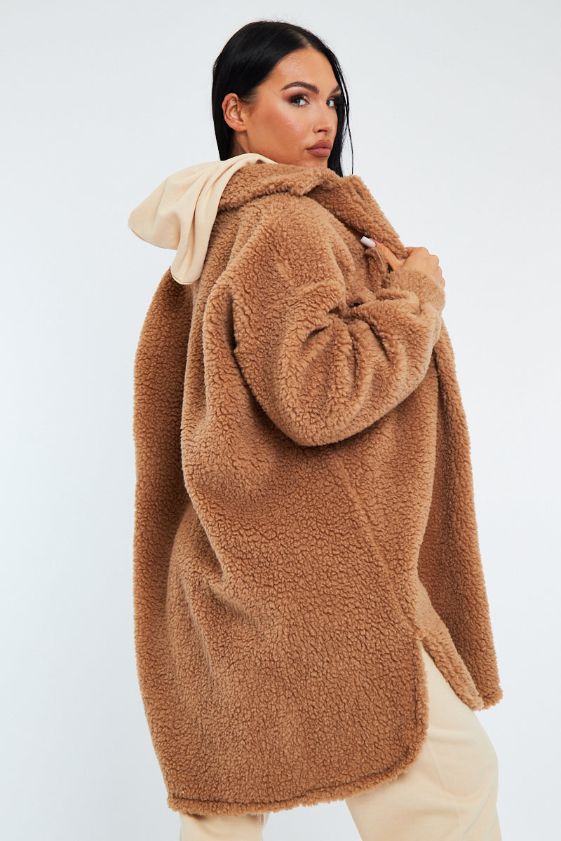 Camel Pocket Front Teddy Shacket - Ozie