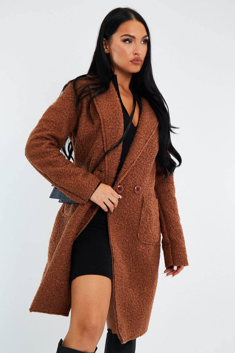 Camel Mid Length Teddy Coat - Madelin