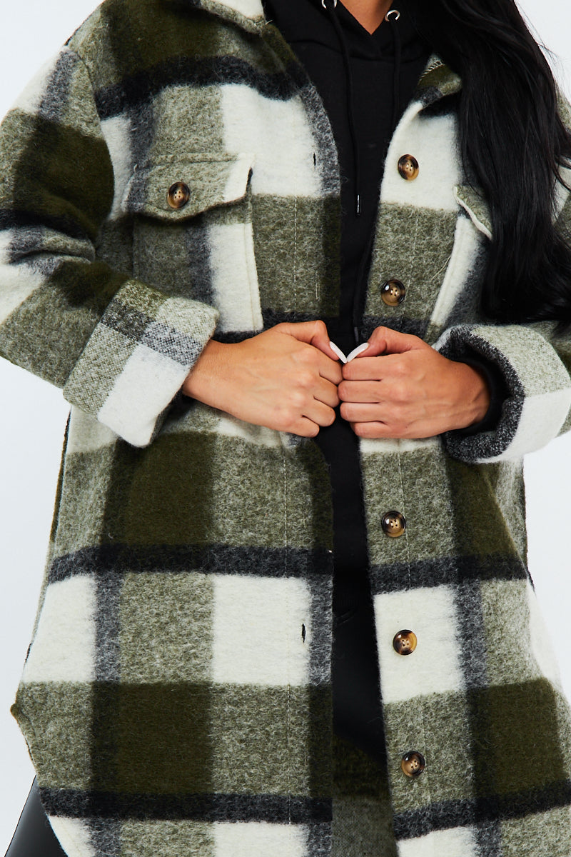 Khaki Checked Pocket Front Shacket - Dalani