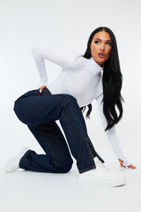 Indigo Denim Straight Leg Side Split Jeans - Tashi