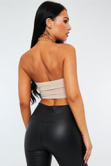 Beige Gold Chain Halter Neck Crop Top - Leena