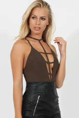 Khaki Front Harness Bodysuit - Neema