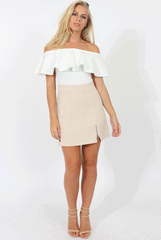 White Bardot Frill Layer Bodysuit - Olga