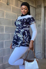 Black White Leaf Print Bardot Playsuit - Parisa