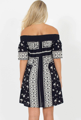 Blue Paisley Print Bardot Dress - Penny