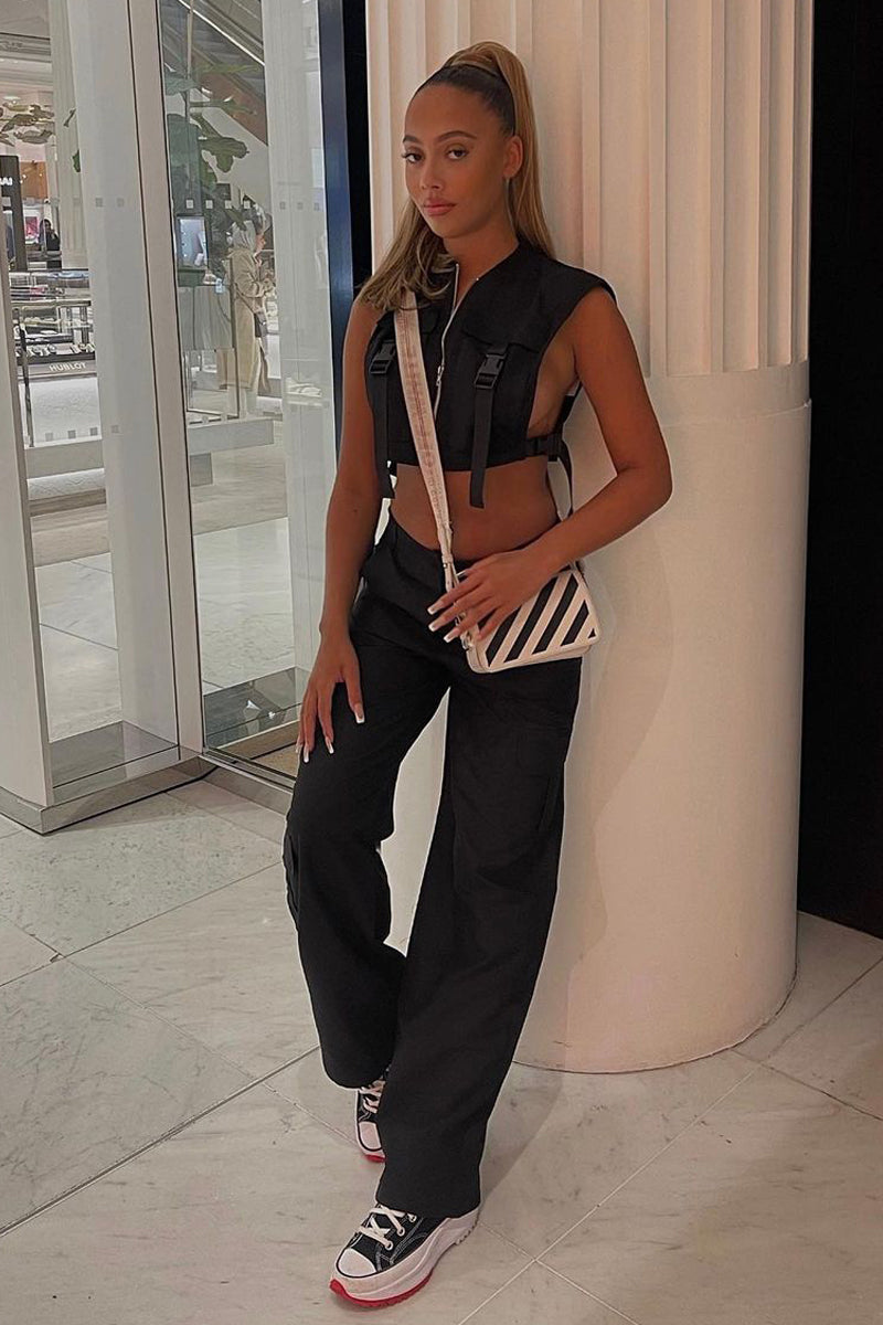 Black High Waist Pocket Cargo Trousers - Raine