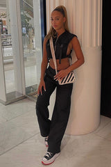 Black High Waist Pocket Cargo Trousers - Raine