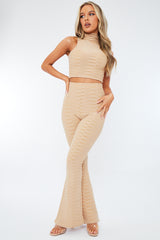 Stone High Neck Crop Top & Flare Pants Set - Dailyn