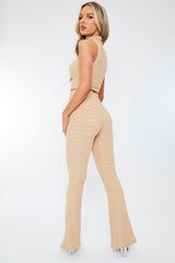 Stone High Neck Crop Top & Flare Pants Set - Dailyn