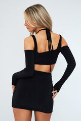 Black Halter Neck Cut Out Slinky Mini Dress - Lessie