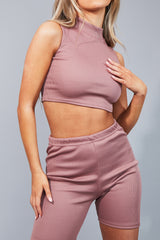 Mocha Contour Rib Tank Crop Top - Chaya