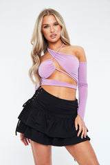 Lilac Halter Neck Cut Out Crop Top - Lottie