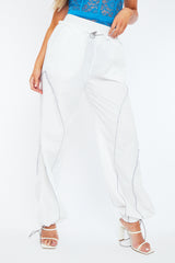 White Toggle Parachute Cargo Trousers - Alura