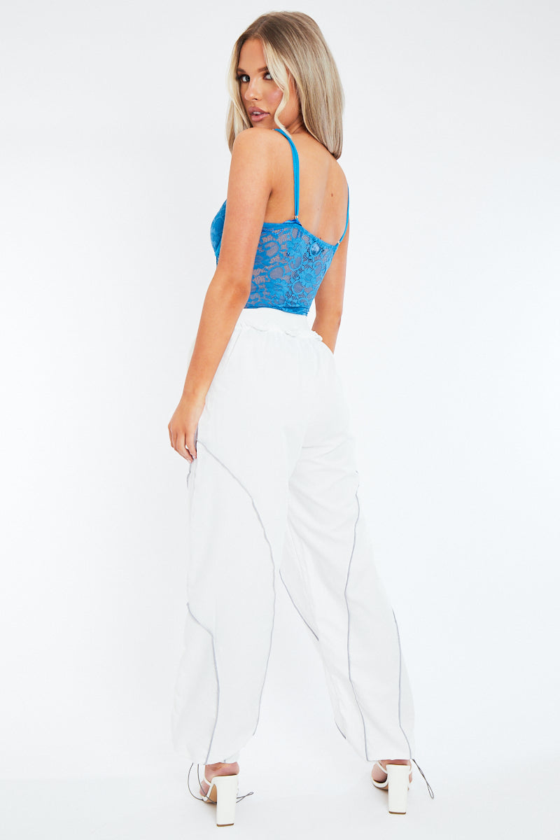 White Toggle Parachute Cargo Trousers - Alura