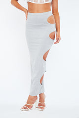 Grey Jersey Side Cut Out Maxi Skirt - Adara