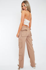 Mocha Tie Hem Denim Cargo Trousers - Hayden