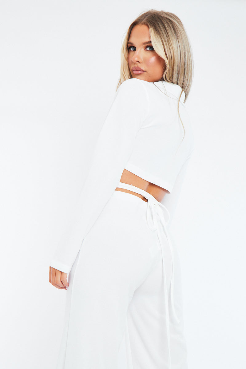 White Tailored Tie Detail Blazer - Levana