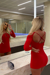 Red Cut Out Shoulders Slinky Mini Dress - Selena