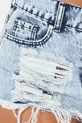 Light Blue Acid Wash High Waisted Distressed Shorts - Regina