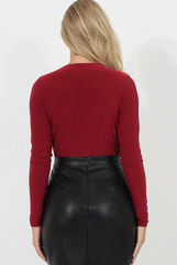 Wine V Neck Bodysuit - Roxie