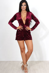 sarai Wine Velvet Plunge playsuit-Playsuits