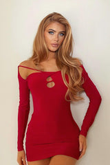 Red Cut Out Shoulders Slinky Mini Dress - Selena
