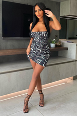 Black Cowl Neck Swirl Print Satin Mini Dress - Shaylee