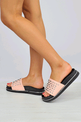 Pink Studded Flatform Sandals - Shira