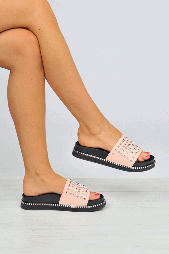 Pink Studded Flatform Sandals - Shira