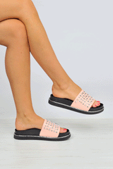 Pink Studded Flatform Sandals - Shira