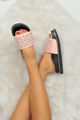 Pink Studded Flatform Sandals - Shira