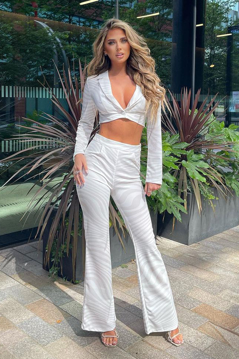 Stone Wave Print Wide Leg Trousers - Sierra