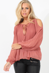 Mauve Multi Pleat Cold Shoulder Blouse - Sonya