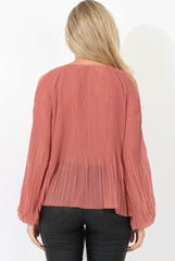 Mauve Multi Pleat Cold Shoulder Blouse - Sonya