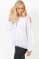 White Multi Pleat Cold Shoulder Blouse - Sonya