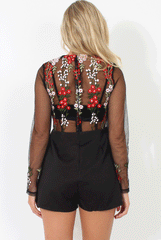 Black Sheer Embroidered Playsuit - Suki